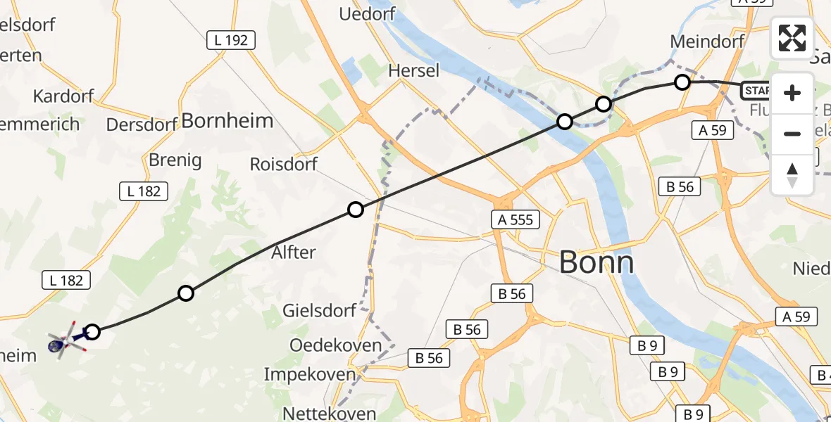 Flugroute Polizeihubschrauber Sankt Augustin - Swisttal, 23 April 2026, 14:28