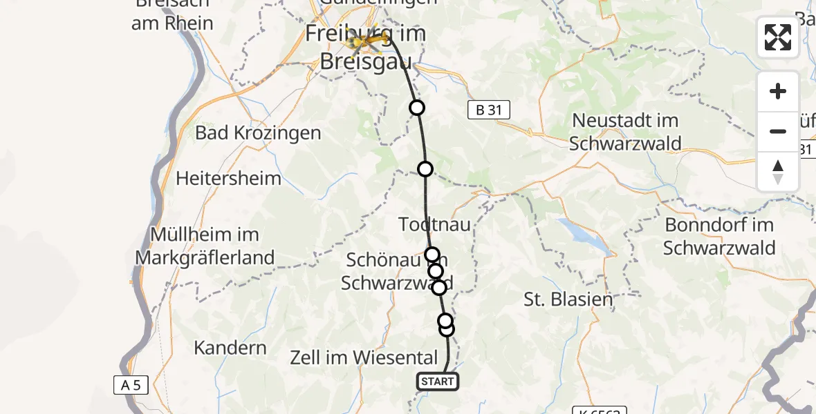 Flugroute Rettungshubschrauber Schopfheim - Freiburg im Breisgau, 23 April 2026, 14:31