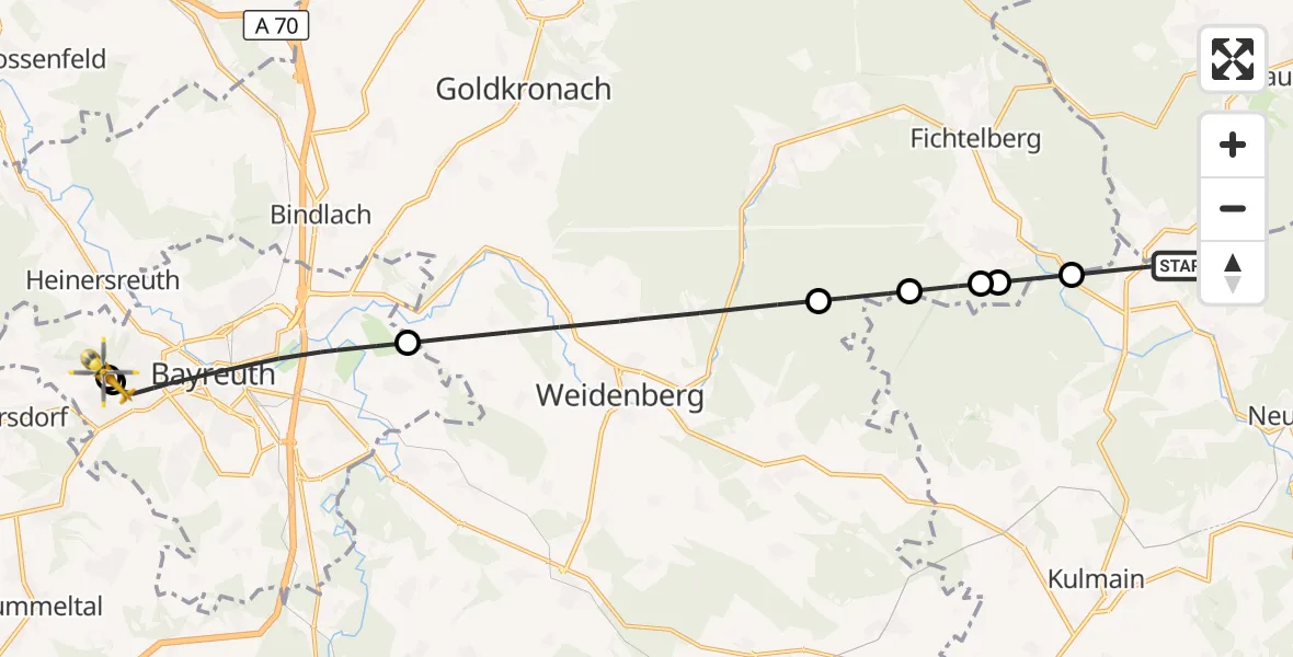 Flugroute Rettungshubschrauber Ebnath - Bayreuth Hospital, 23 April 2026, 14:34