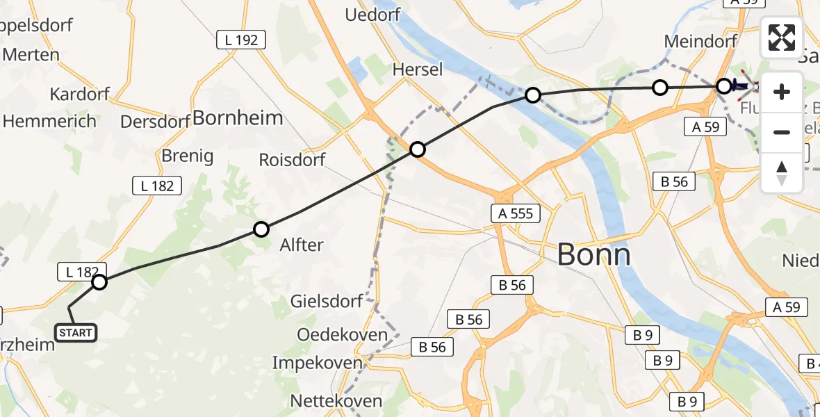 Flugroute Polizeihubschrauber Swisttal - Sankt Augustin, 23 April 2026, 14:36
