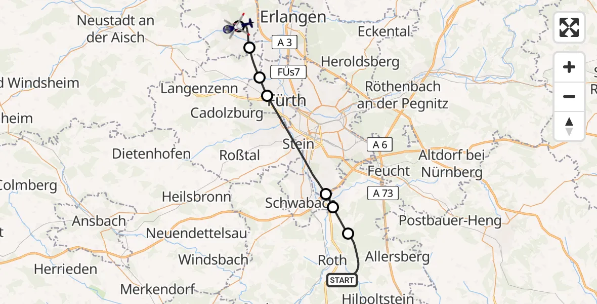 Flugroute Polizeihubschrauber Roth - Herzogenaurach Flugplatz, 23 April 2026, 14:36