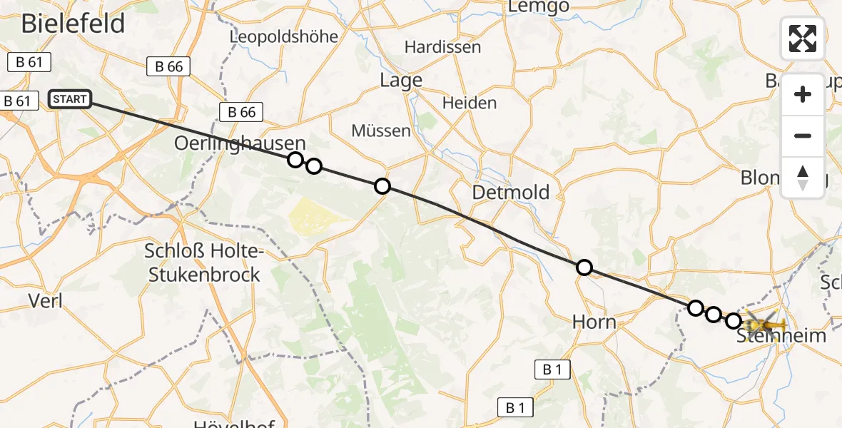 Flugroute Rettungshubschrauber Luftrettungszentrum Bielefeld - Steinheim, 23 April 2026, 14:44