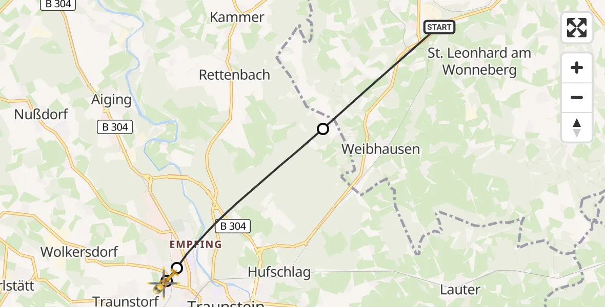 Flugroute Rettungshubschrauber Waging a.See - Traunstein Hospital, 23 April 2026, 14:48