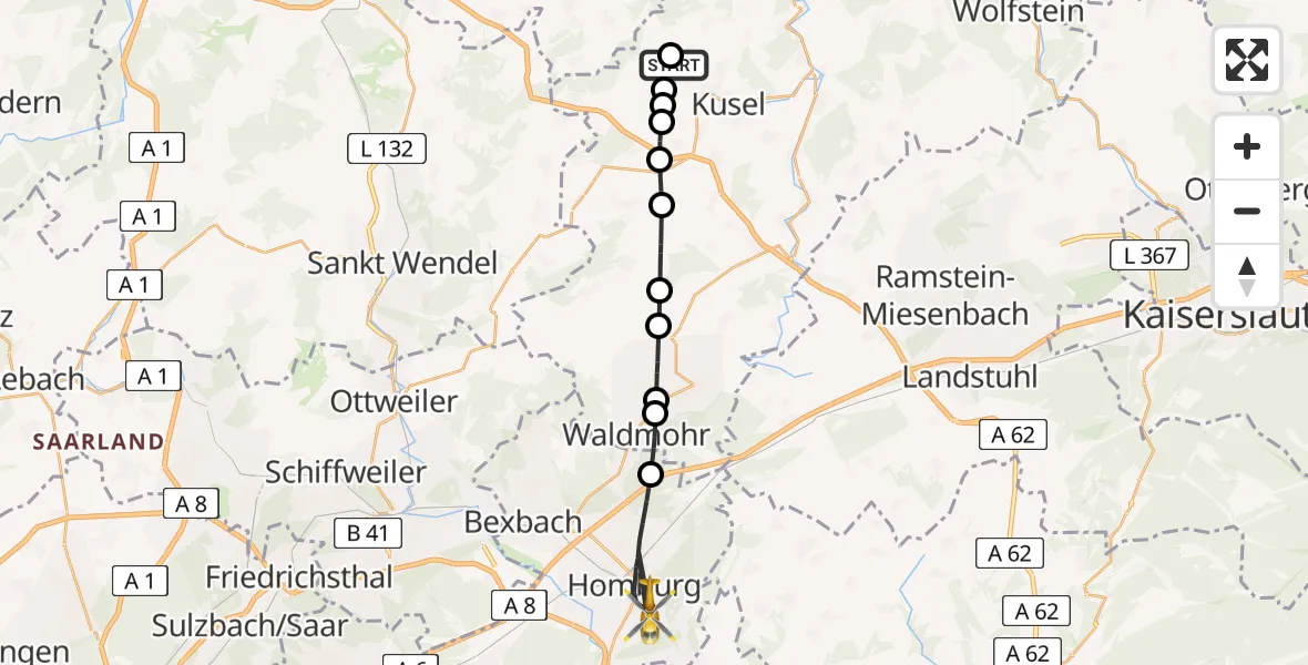 Flugroute Rettungshubschrauber Körborn - Homburg, 23 April 2026, 14:53