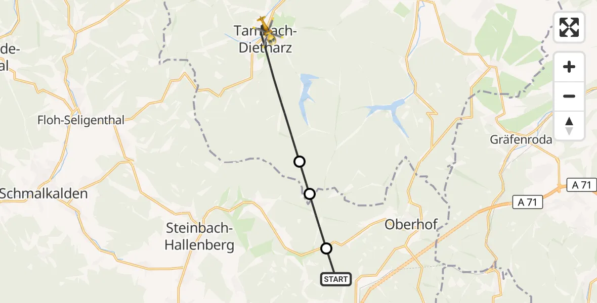 Flugroute Rettungshubschrauber Zella-Mehlis - Tambach-Dietharz/Thür.Wald, 23 April 2026, 15:01
