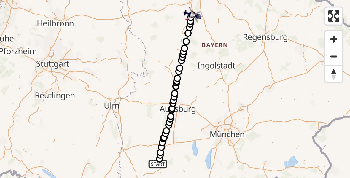Flugroute Polizeihubschrauber Kaufbeuren - Flugplatz Roth, 23 April 2026, 15:04