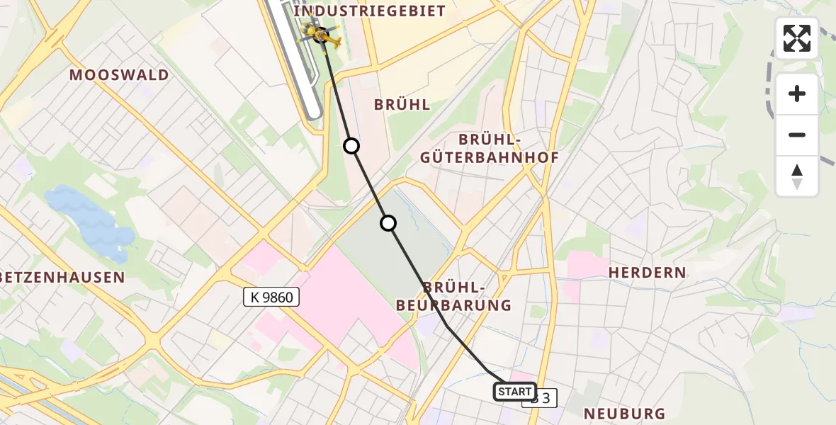 Flugroute Rettungshubschrauber Freiburg im Breisgau - Freiburg im Breisgau Flugplatz, 23 April 2026, 15:16