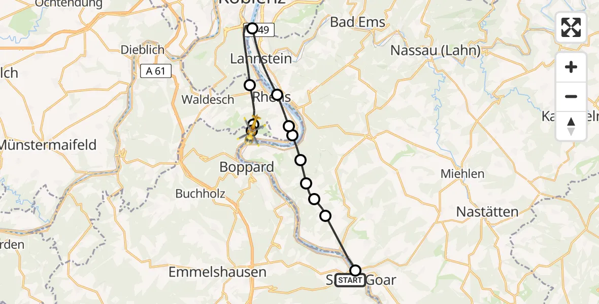 Flugroute Rettungshubschrauber Sankt Goar - Jakobsberg Hubschrauberlandeplatz, 23 April 2026, 15:16