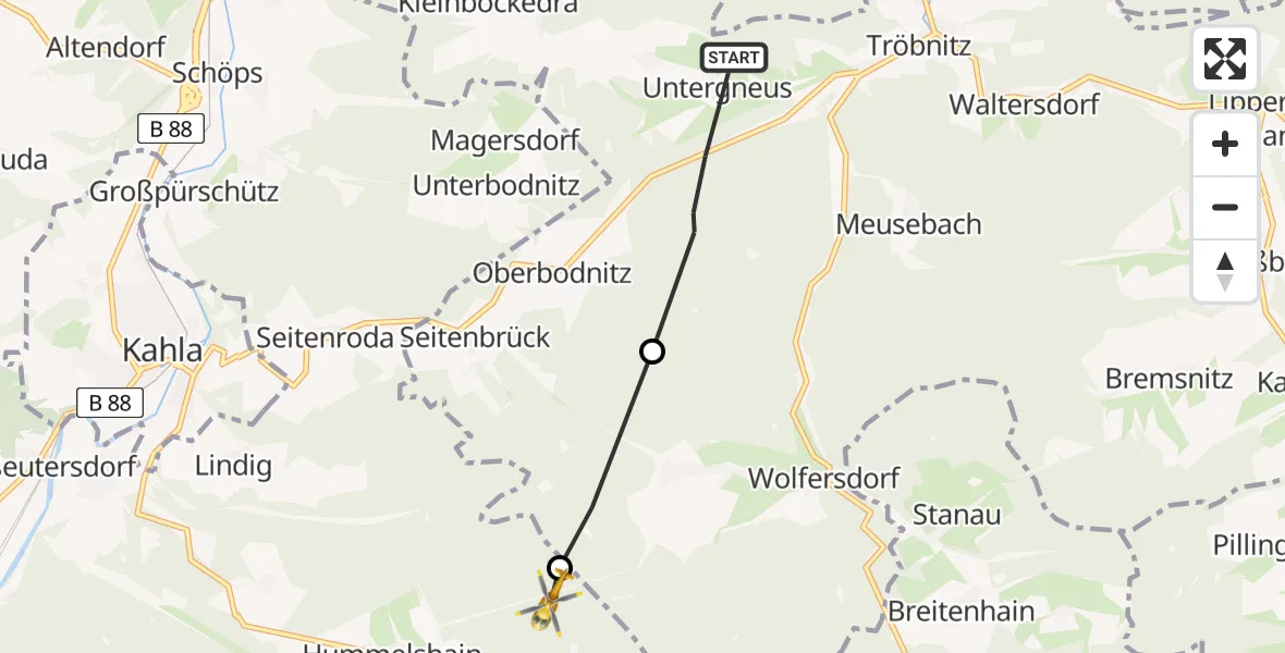 Flugroute Rettungshubschrauber Gneus - Hummelshain, 23 April 2026, 15:26