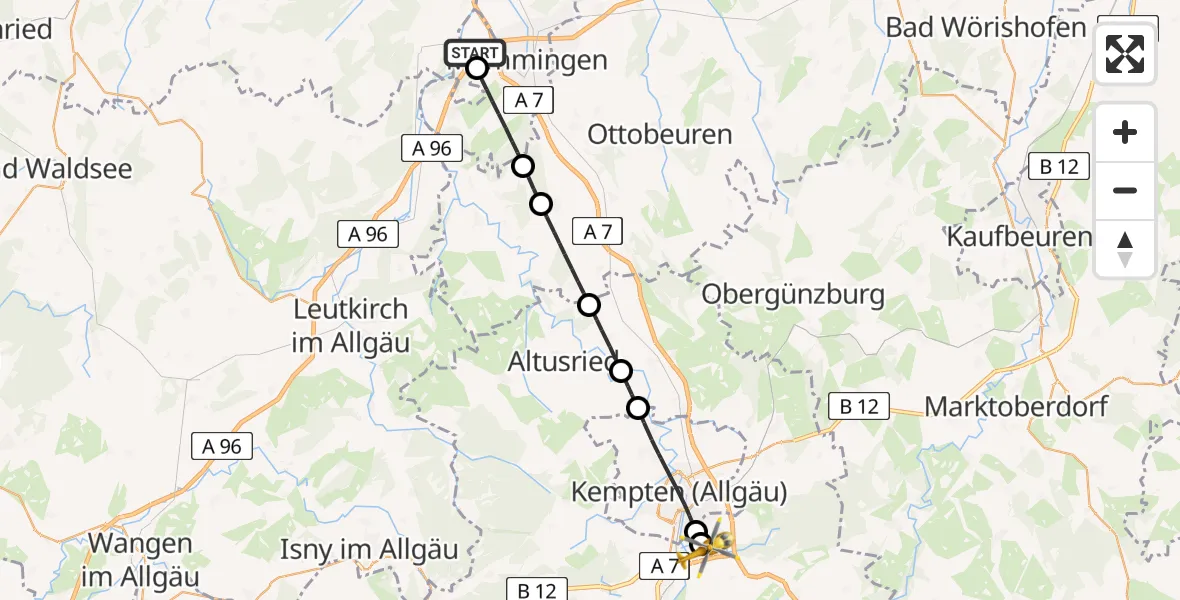 Flugroute Rettungshubschrauber Buxheim - Kempten-Durach Flugplatz, 23 April 2026, 15:27