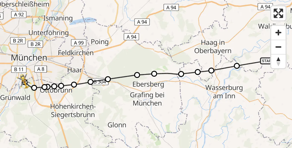 Flugroute Rettungshubschrauber Unterreit - ADAC Air Rescue Center Hubschrauberlandeplatz (Christoph 1), 23 April 2026, 15:29