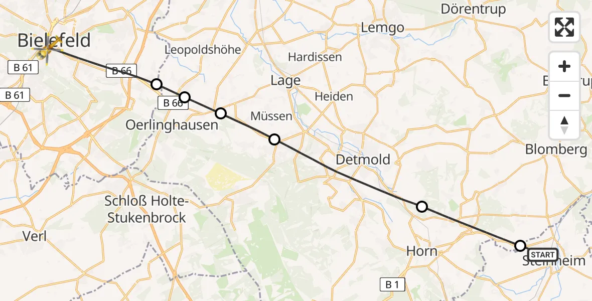 Flugroute Rettungshubschrauber Steinheim - Bielefeld, 23 April 2026, 15:29