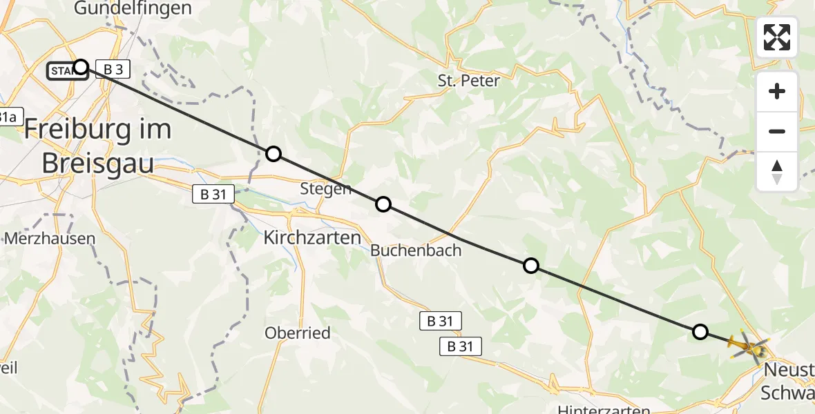 Flugroute Rettungshubschrauber Freiburg im Breisgau Flugplatz - Titisee-Neustadt, 23 April 2026, 15:29