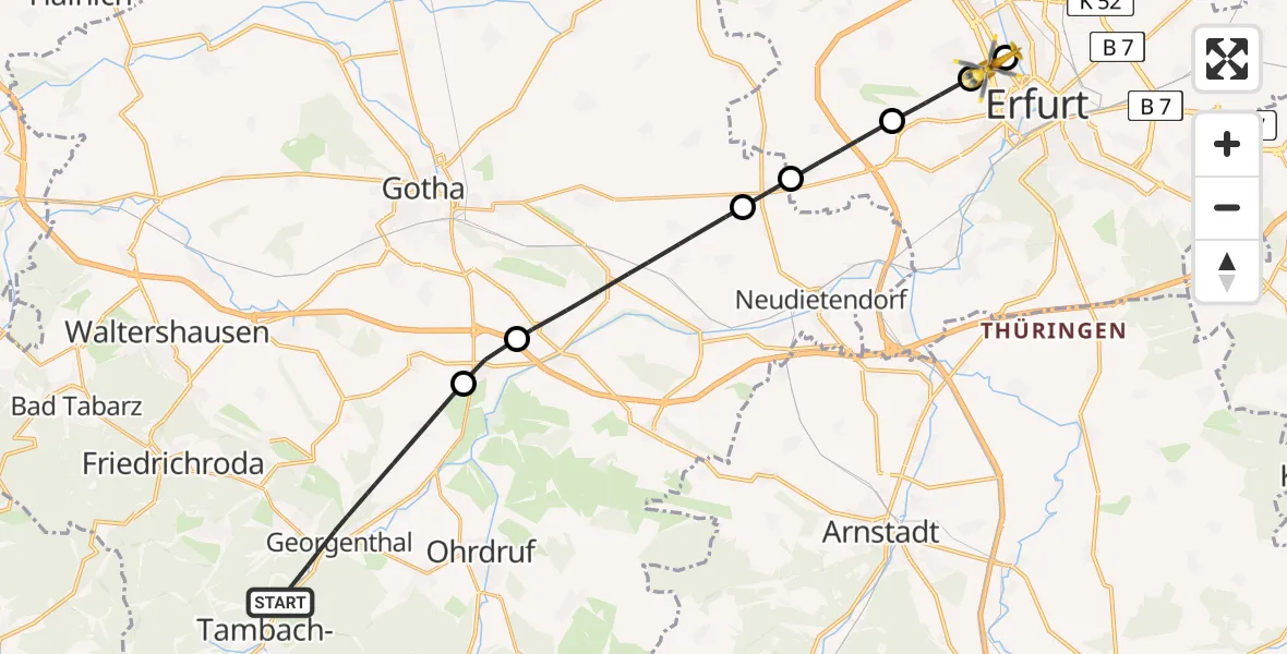 Flugroute Rettungshubschrauber Georgenthal - Erfurt, 23 April 2026, 15:30