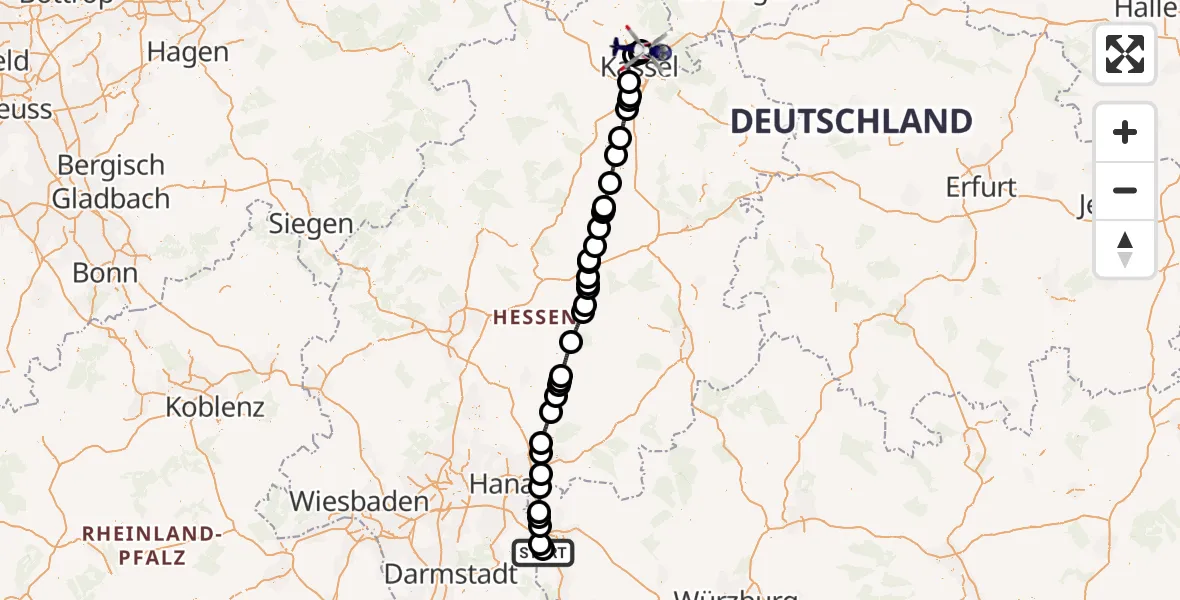 Flugroute Polizeihubschrauber Flugplatz Aschaffenburg - Fuldatal Bundespolizei Hubschrauberlandeplatz, 23 April 2026, 15:33