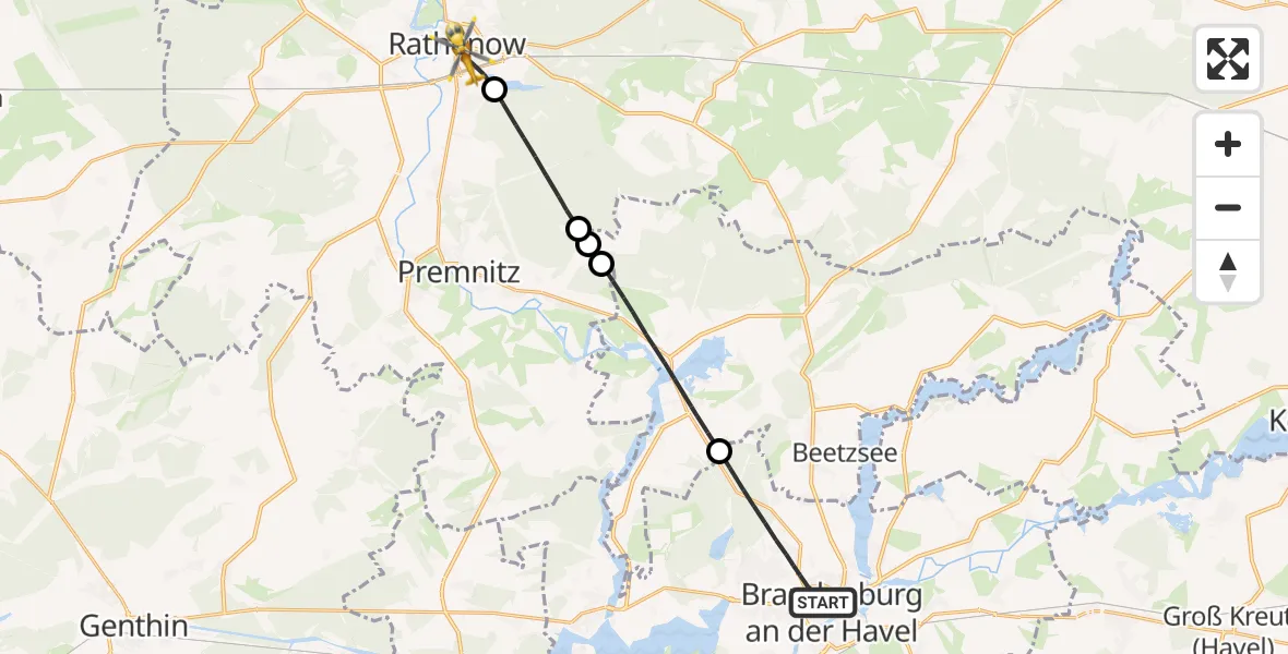 Flugroute Rettungshubschrauber Brandenburg an der Havel - Rathenow, 23 April 2026, 15:39