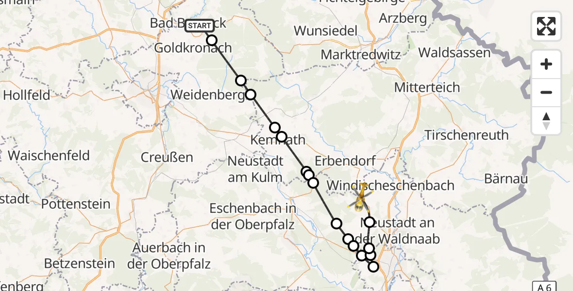 Flugroute Rettungshubschrauber Bad Berneck i.Fichtelgebirge - Kirchendemenreuth, 23 April 2026, 15:41