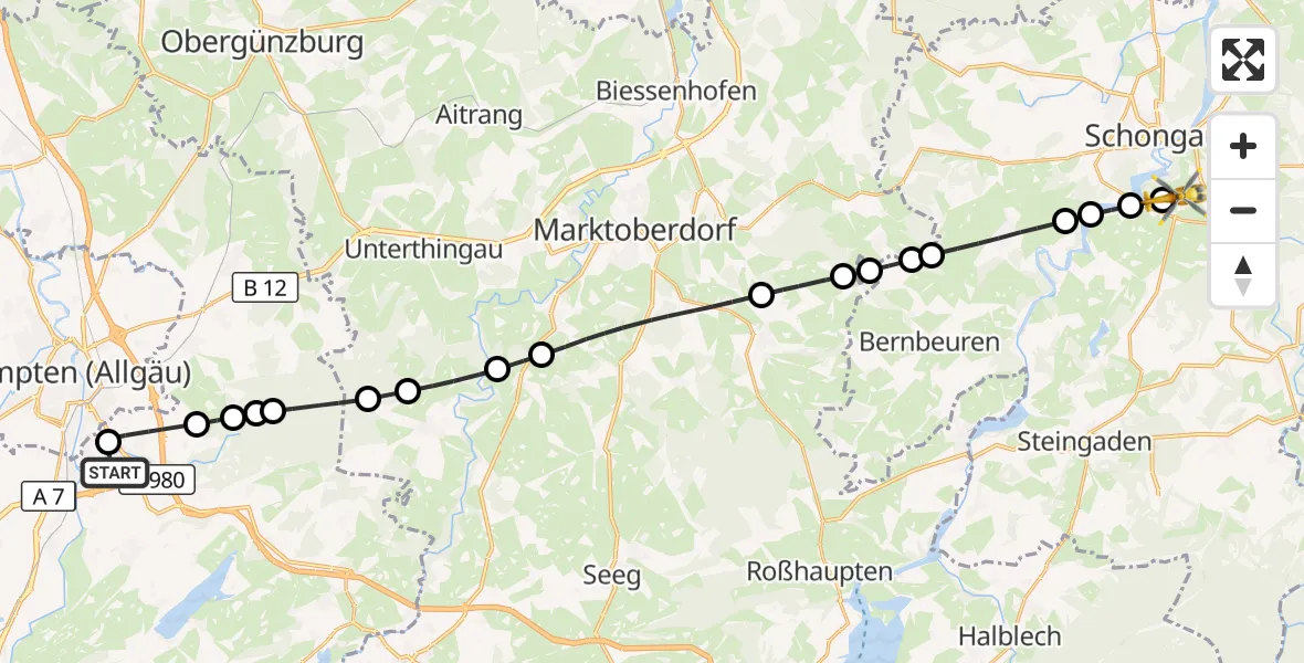 Flugroute Rettungshubschrauber Kempten-Durach Flugplatz - Peiting, 23 April 2026, 15:42