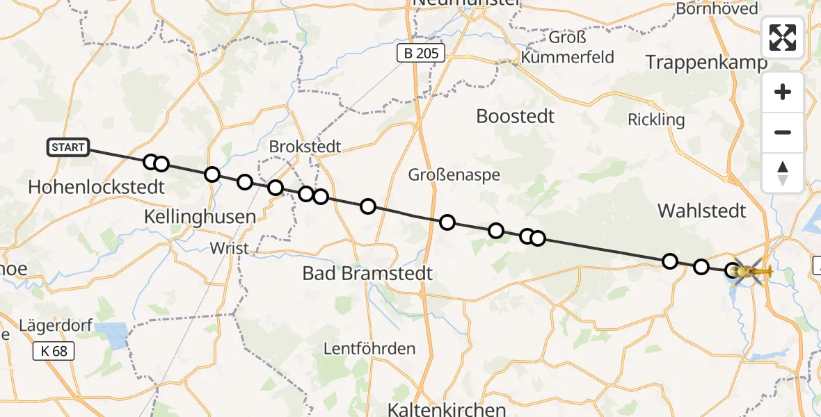 Flugroute Rettungshubschrauber Hohenlockstedt - Mözen, 23 April 2026, 15:44