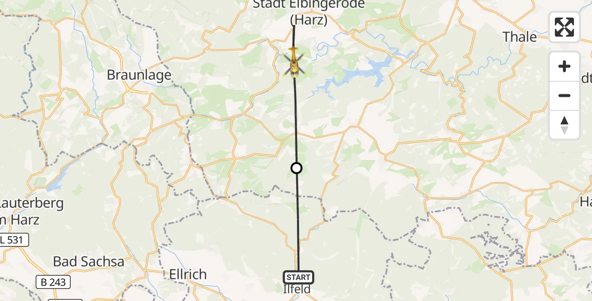 Flugroute Rettungshubschrauber Harztor - Oberharz am Brocken, 23 April 2026, 15:54