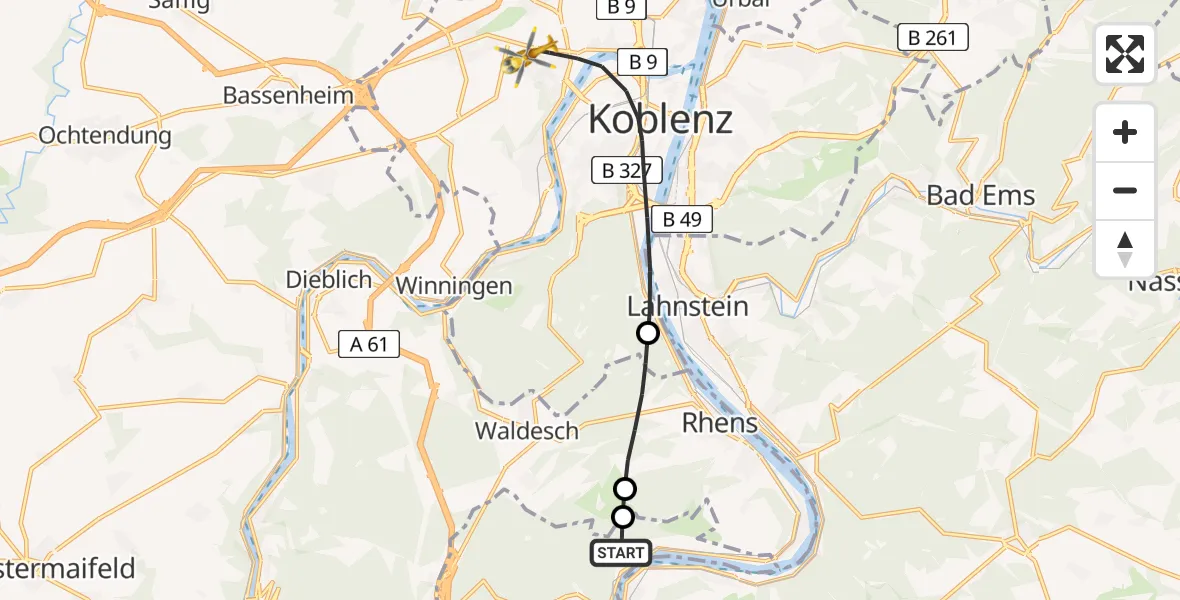 Flugroute Rettungshubschrauber Boppard - Koblenz, 23 April 2026, 16:02