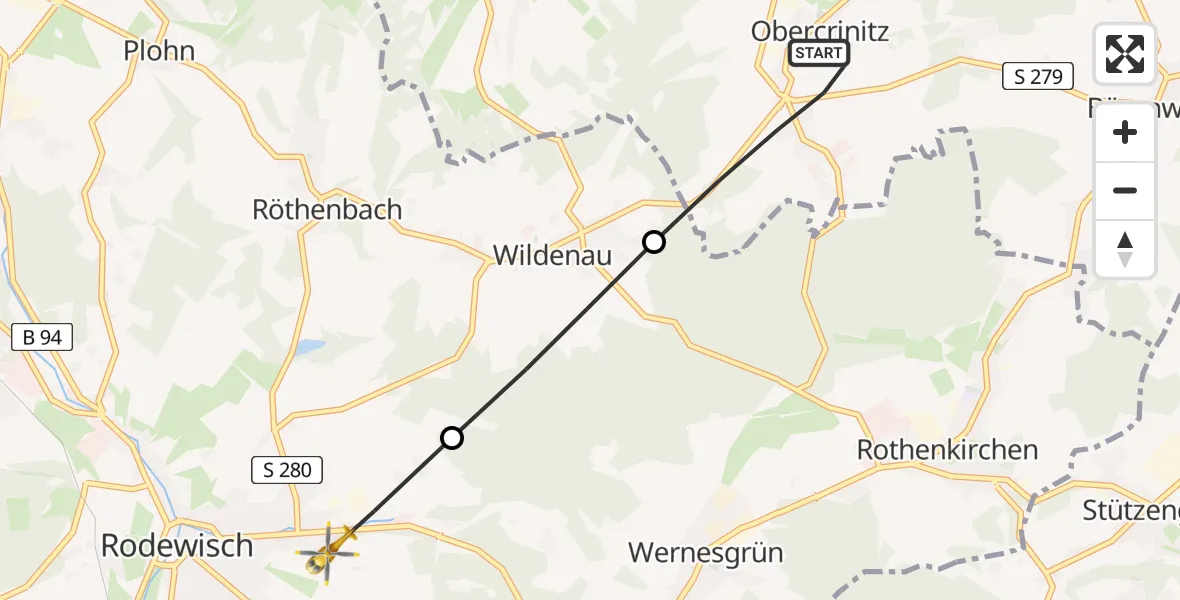 Flugroute Rettungshubschrauber Crinitzberg - Rodewisch, 23 April 2026, 16:10