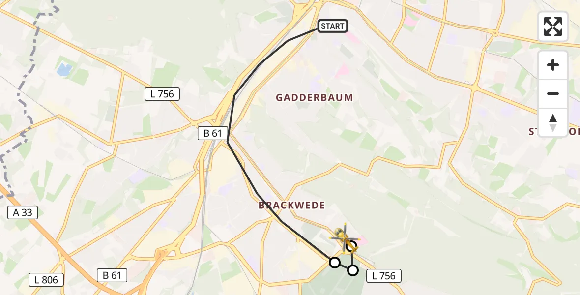 Flugroute Rettungshubschrauber Bielefeld - Luftrettungszentrum Bielefeld, 23 April 2026, 16:20