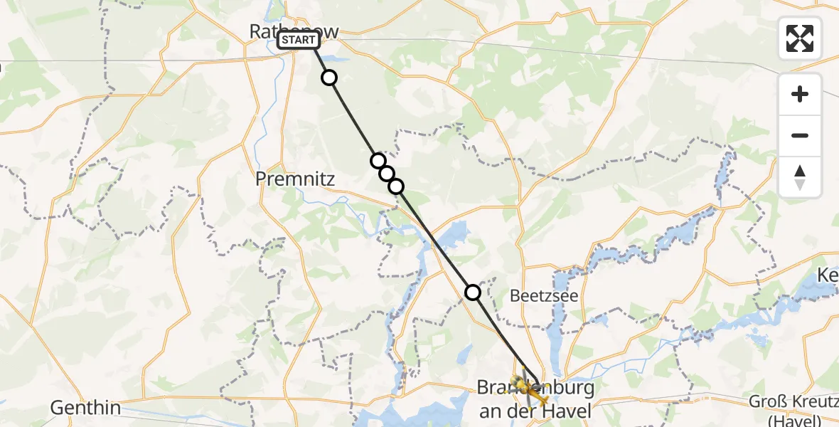 Flugroute Rettungshubschrauber Rathenow - Brandenburg an der Havel, 23 April 2026, 16:24