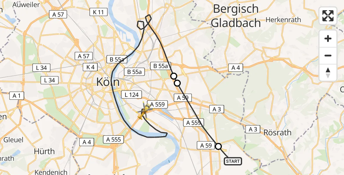Flugroute Rettungshubschrauber Köln Bonn Flughafen - Köln, 23 April 2026, 16:25