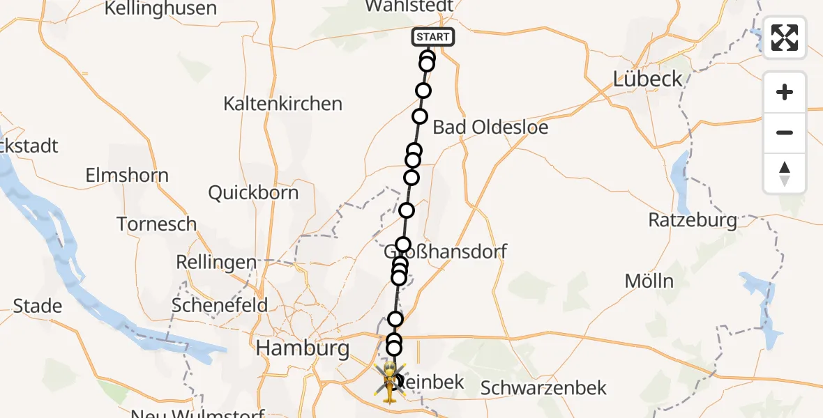 Flugroute Rettungshubschrauber Mözen - Christoph Hansa ADAC Hubschrauberlandeplatz, 23 April 2026, 16:27