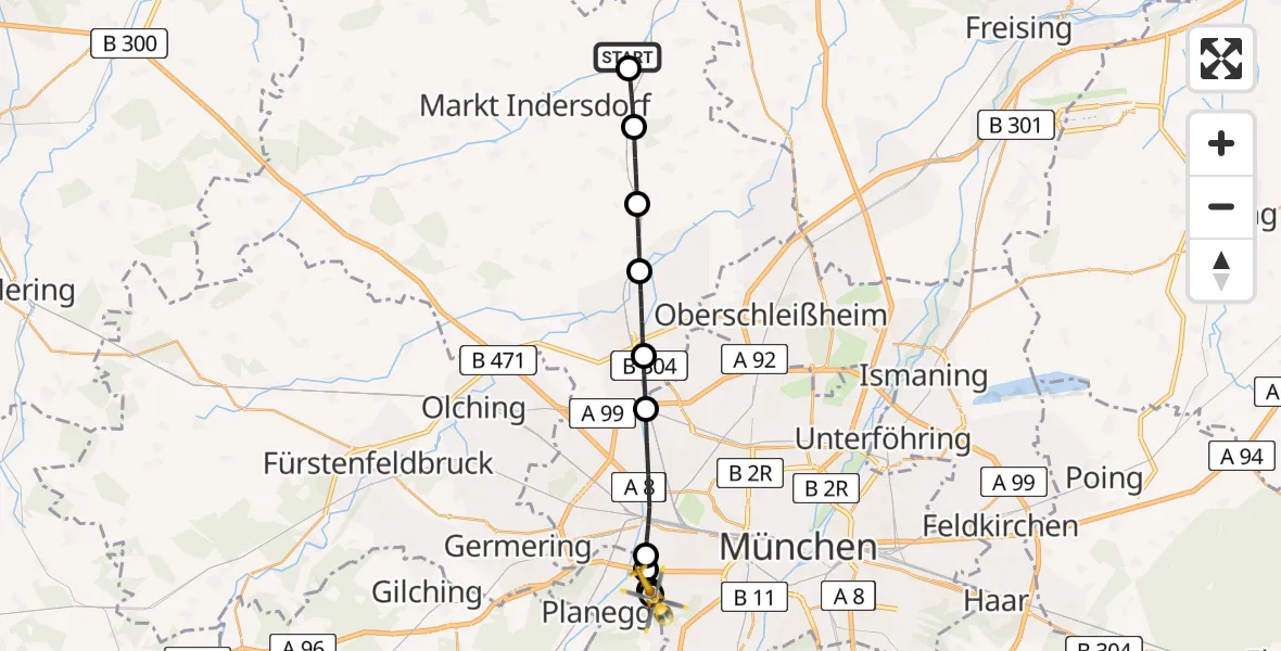 Flugroute Rettungshubschrauber Weichs - DRF Air Rescue München Hubschrauberlandeplatz, 23 April 2026, 16:28