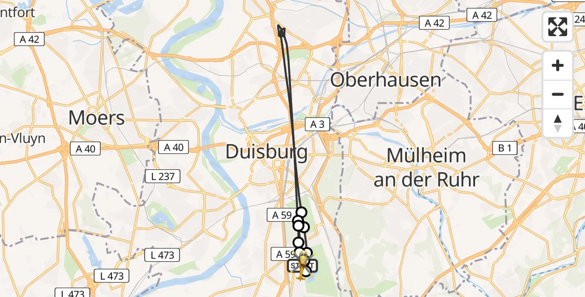 Flugroute Rettungshubschrauber Duisburg Air Rescue Hubschrauberlandeplatz (Christoph 9) - Duisburg Air Rescue Hubschrauberlandeplatz (Christoph 9), 23 April 2026, 16:37