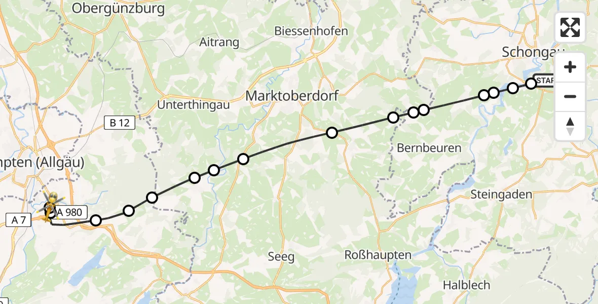 Flugroute Rettungshubschrauber Peiting - Kempten-Durach Flugplatz, 23 April 2026, 16:42