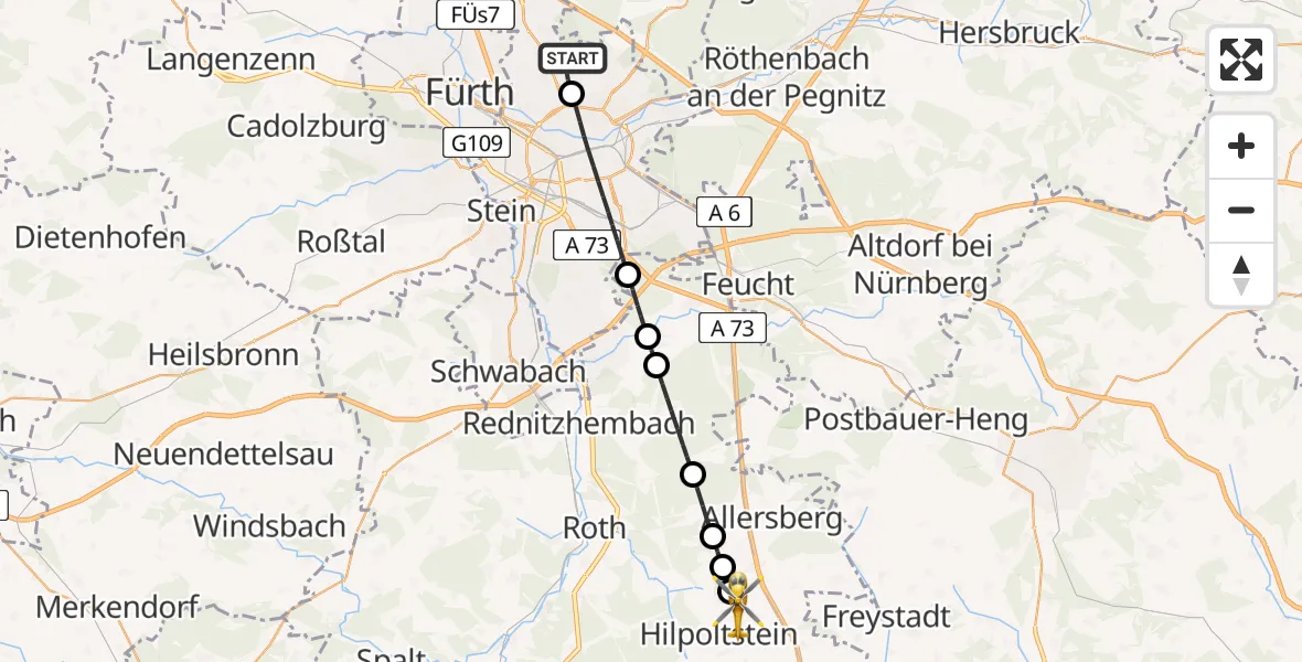Flugroute Rettungshubschrauber Flughafen Nuremberg - Hilpoltstein, 23 April 2026, 16:47