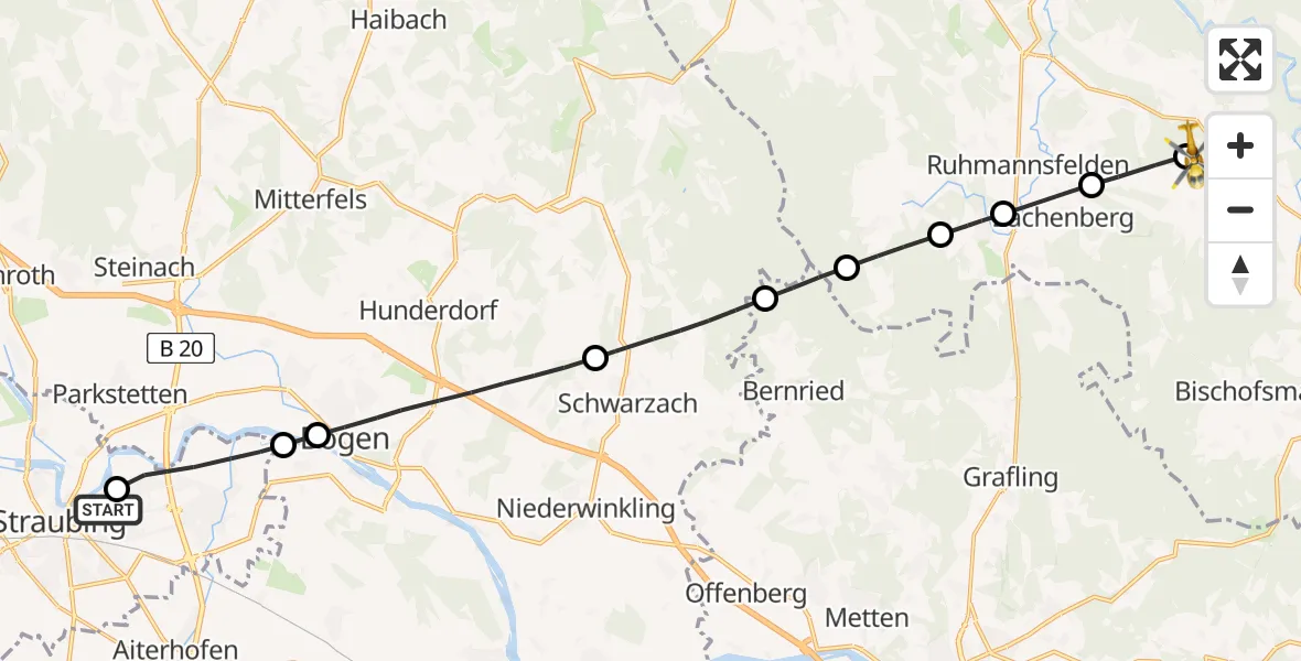 Flugroute Rettungshubschrauber Sankt Elisabeth Hospital Straubing - Regen, 23 April 2026, 16:52