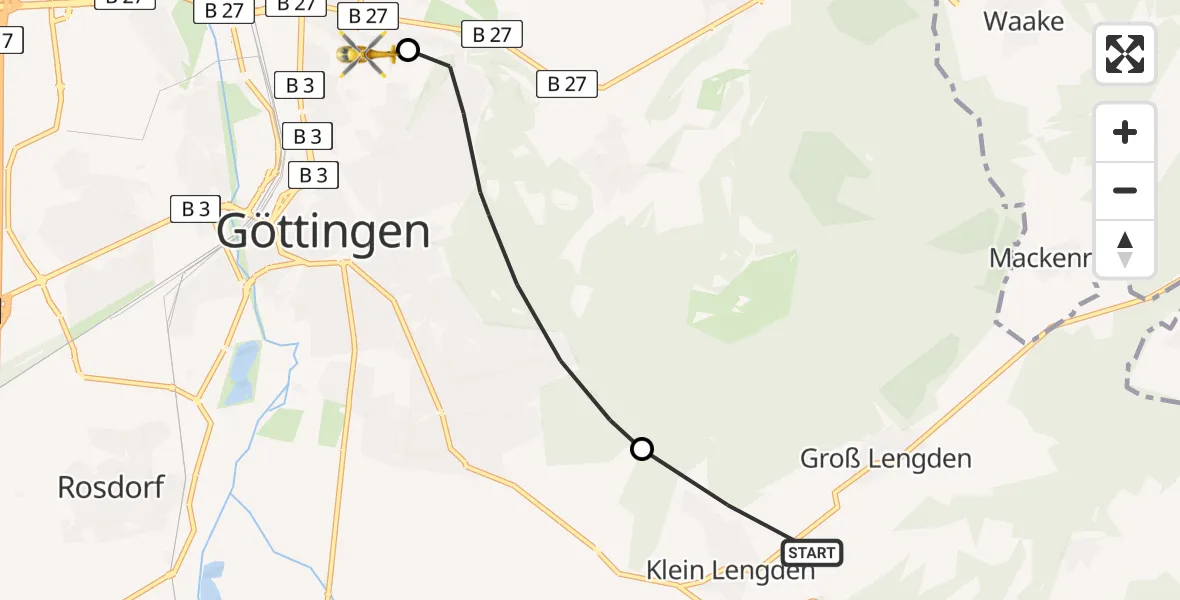 Flugroute Rettungshubschrauber Gleichen - Göttingen University Clinic Hubschrauberlandeplatz, 23 April 2026, 17:12