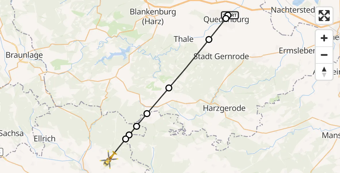 Flugroute Rettungshubschrauber Harz Hospital Quedlinburg - Harztor, 23 April 2026, 17:16
