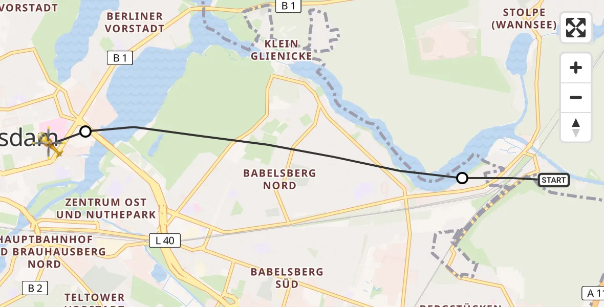 Flugroute Rettungshubschrauber Berlin - Ernst von Bergmann Clinic Hubschrauberlandeplatz, 23 April 2026, 17:16