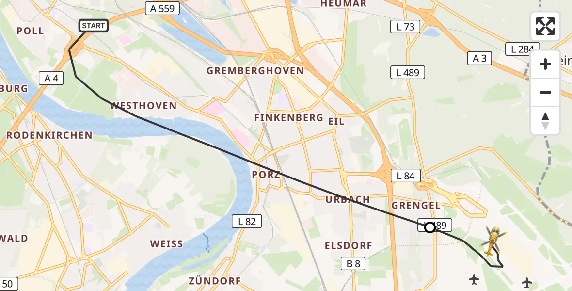 Flugroute Rettungshubschrauber Köln - Köln Bonn Flughafen, 23 April 2026, 17:17