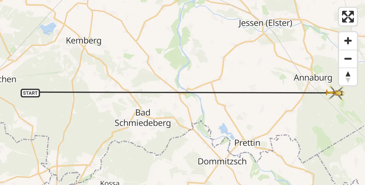Flugroute Rettungshubschrauber Kemberg - Annaburg, 23 April 2026, 17:25