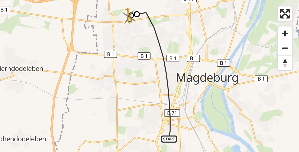 Flugroute Rettungshubschrauber Magdeburg - Magdeburg Hospital, 23 April 2026, 17:25