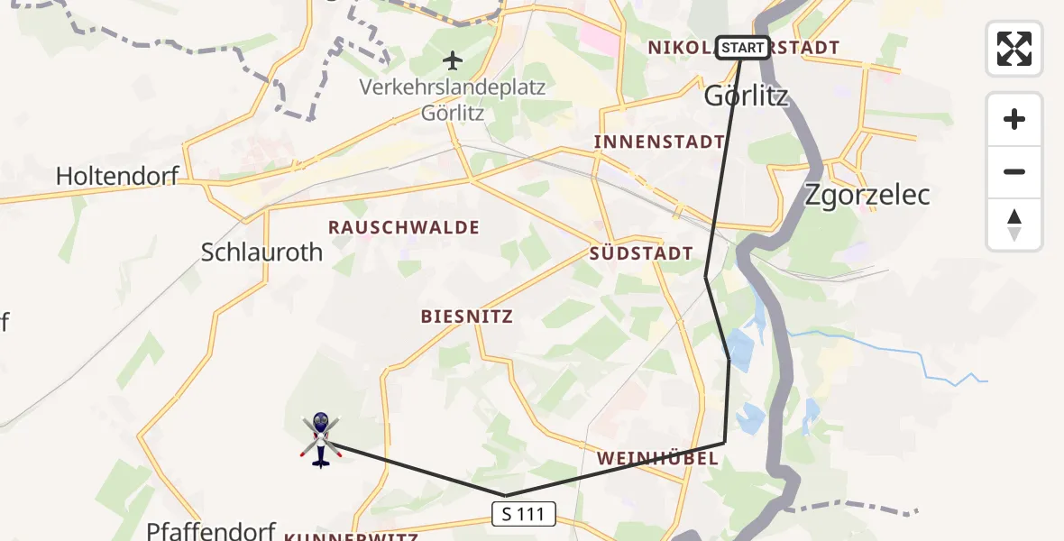 Flugroute Polizeihubschrauber Görlitz - Görlitz, 23 April 2026, 17:33