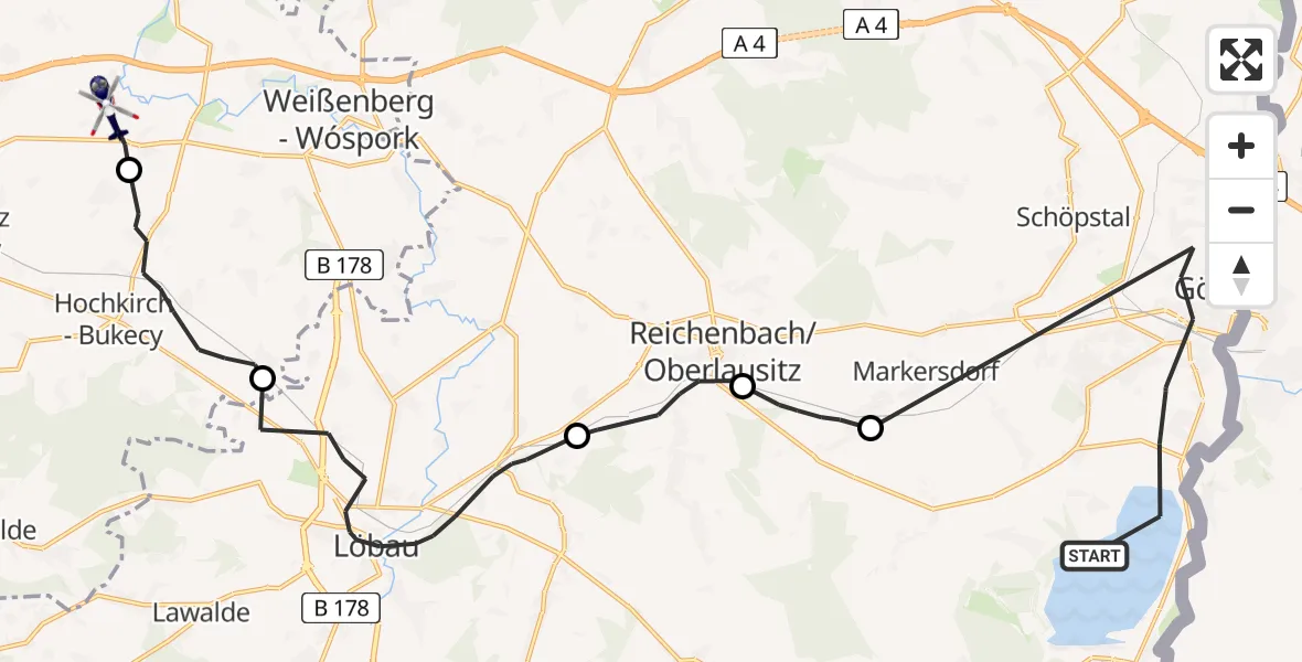 Flugroute Polizeihubschrauber Görlitz - Weißenberg, 23 April 2026, 17:44