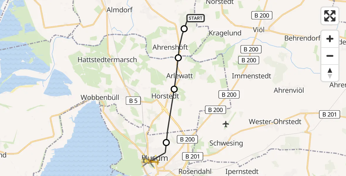 Flugroute Rettungshubschrauber Bohmstedt - Husum, 23 April 2026, 17:45