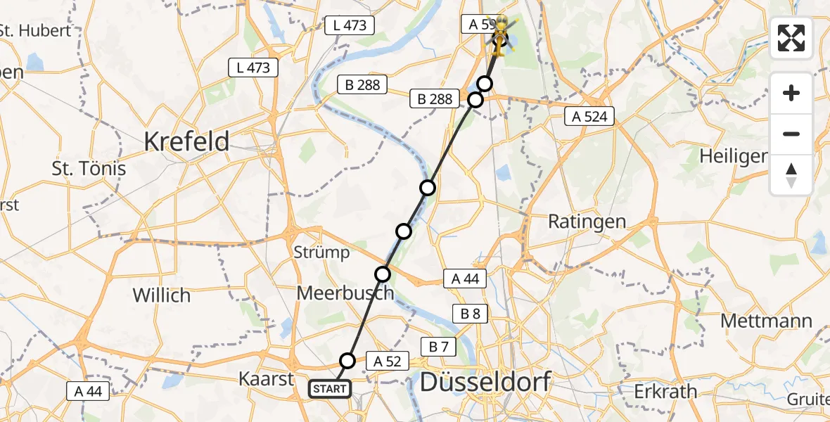 Flugroute Rettungshubschrauber Neuss - Duisburg Air Rescue Hubschrauberlandeplatz (Christoph 9), 23 April 2026, 17:58