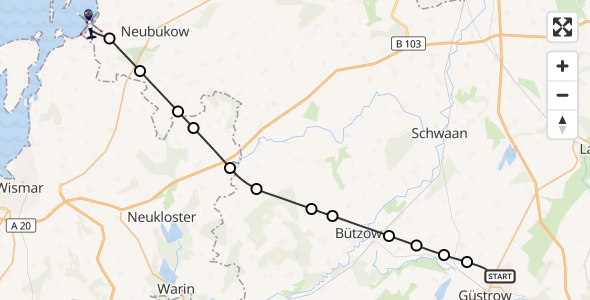 Flugroute Polizeihubschrauber Güstrow - Am Salzhaff, 23 April 2026, 18:01