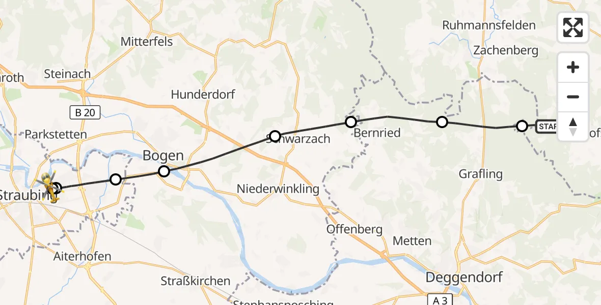 Flugroute Rettungshubschrauber Bischofsmais - Sankt Elisabeth Hospital Straubing, 23 April 2026, 18:14
