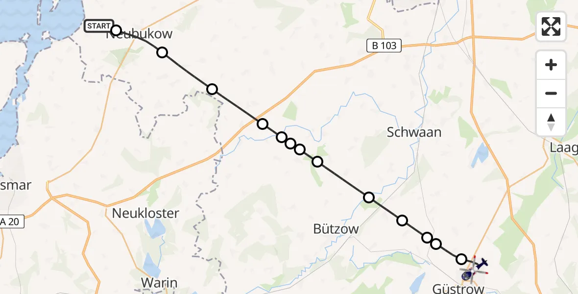 Flugroute Polizeihubschrauber Am Salzhaff - Güstrow, 23 April 2026, 18:43