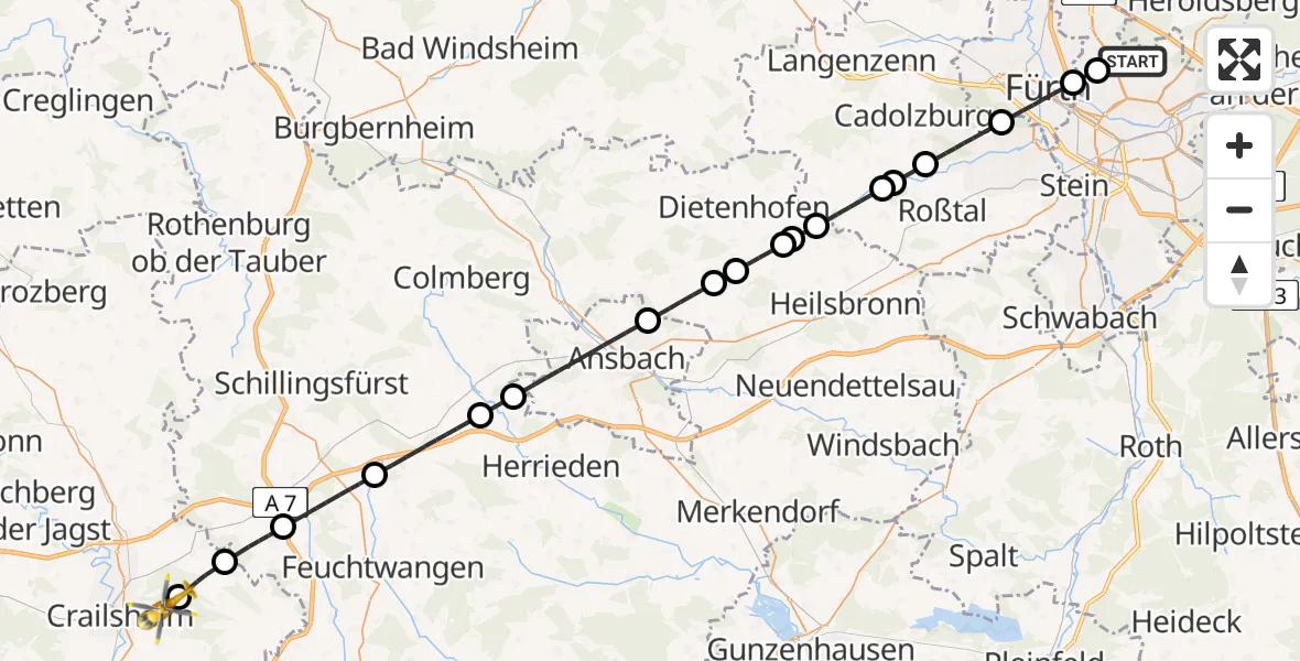 Flugroute Ambulanzhubschrauber Flughafen Nuremberg - Crailsheim, 23 April 2026, 18:44