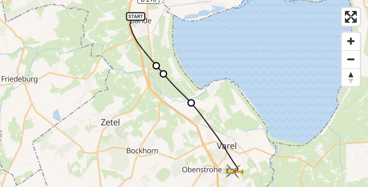 Flugroute Rettungshubschrauber Sande - Varel, 23 April 2026, 19:03